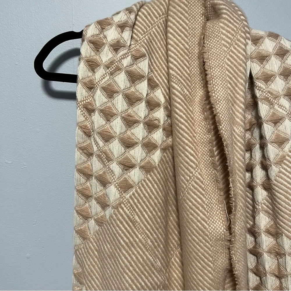 Blush Pink and White Tassel Fringe Scarf Shawl Diamond Pattern